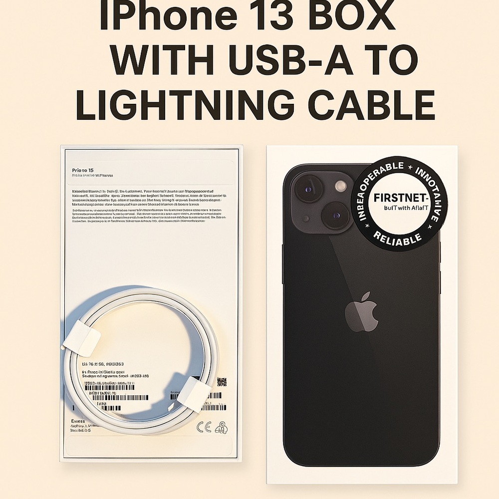 iPhone 13 Box – 128GB Black – With USB-A Charging Cord – OEM Apple
